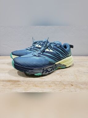HOKA ONE ONE Women's Speedgoat 4 Vibram Sole Trail Running Shoes (10) Blue/Lime